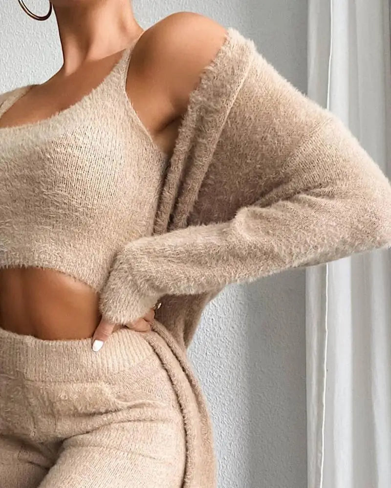 Autumn Winter Plush Vest Three-piece Sexy