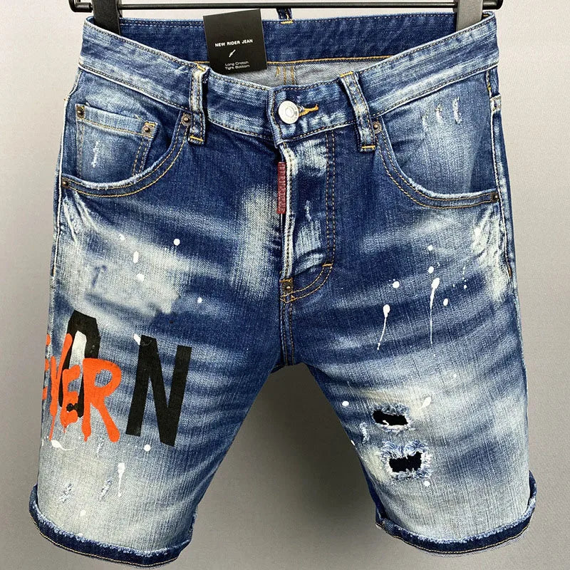 Fashion Splash-ink ICON Denim Shorts Men's