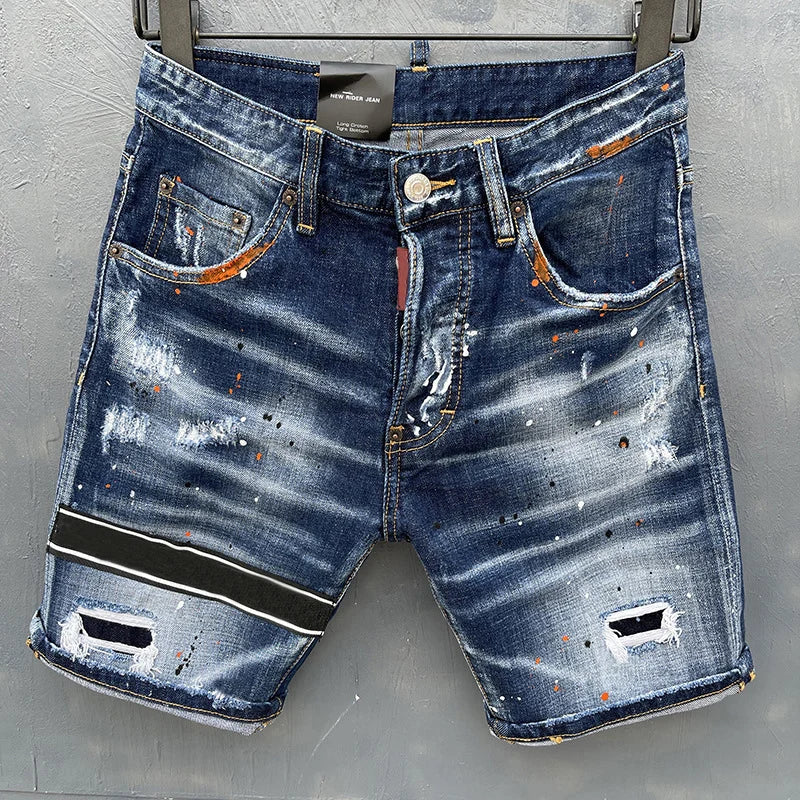 Fashion Splash-ink ICON Denim Shorts Men's