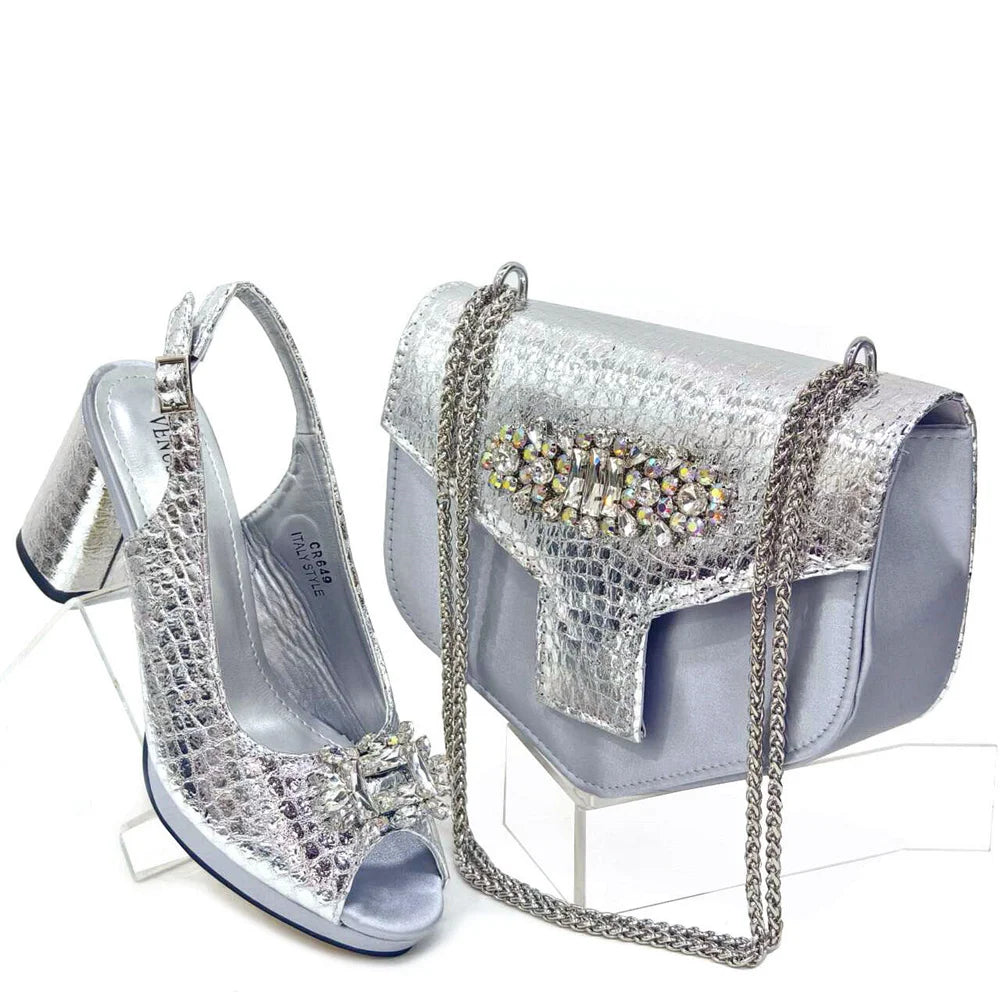 Purple Colour Shoe and Bag Set Luxury Designer