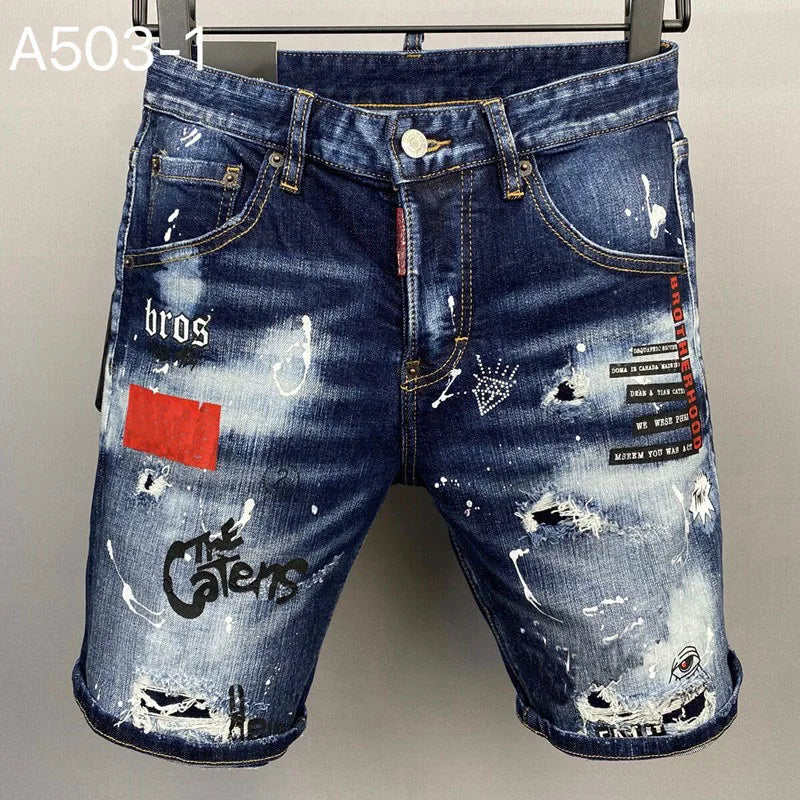 Fashion Splash-ink ICON Denim Shorts Men's