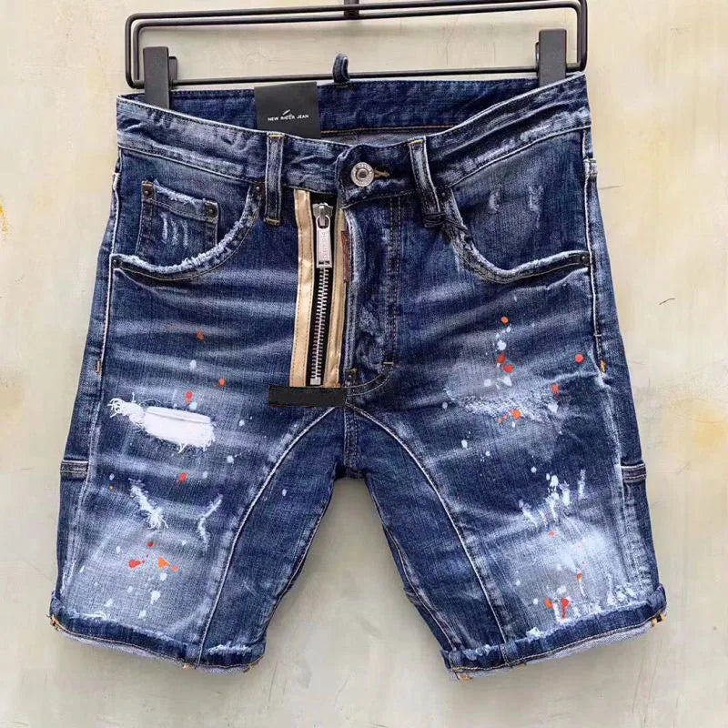 Fashion Splash-ink ICON Denim Shorts Men's