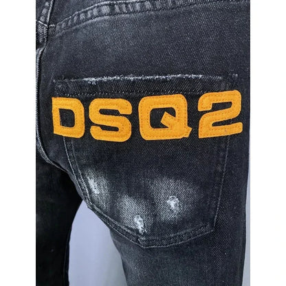 Hot Black Zipper Streetwear Men ICON Jeans Elastic