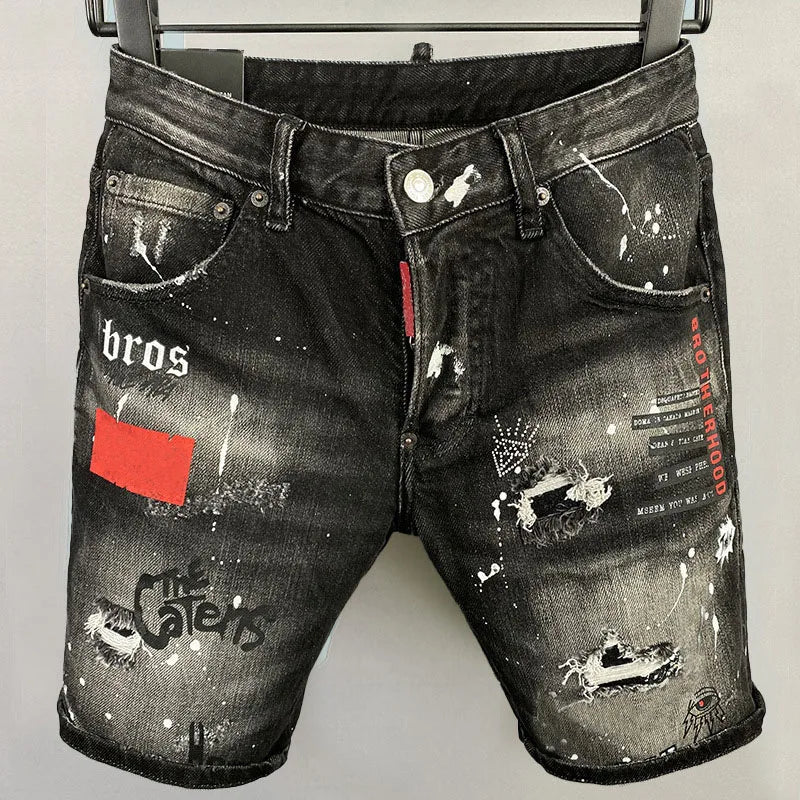 Fashion Splash-ink ICON Denim Shorts Men's