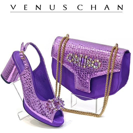 Purple Colour Shoe and Bag Set Luxury Designer