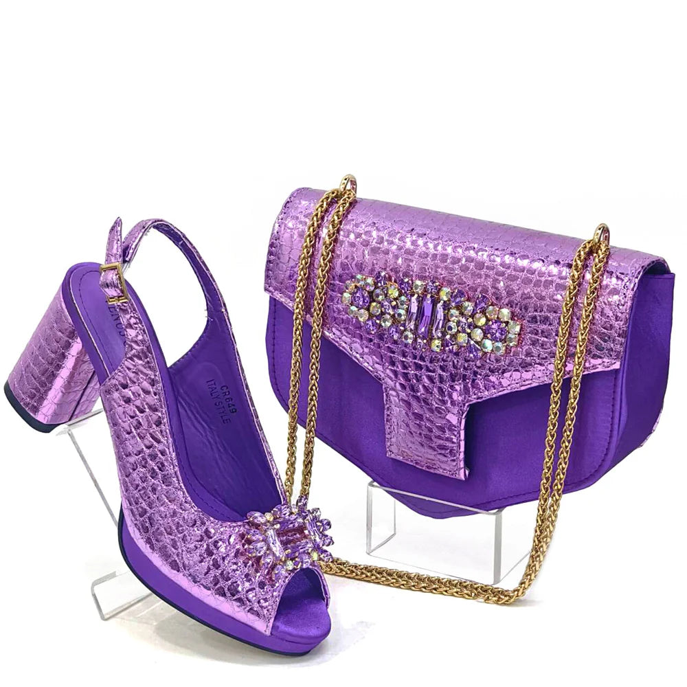 Purple Colour Shoe and Bag Set Luxury Designer