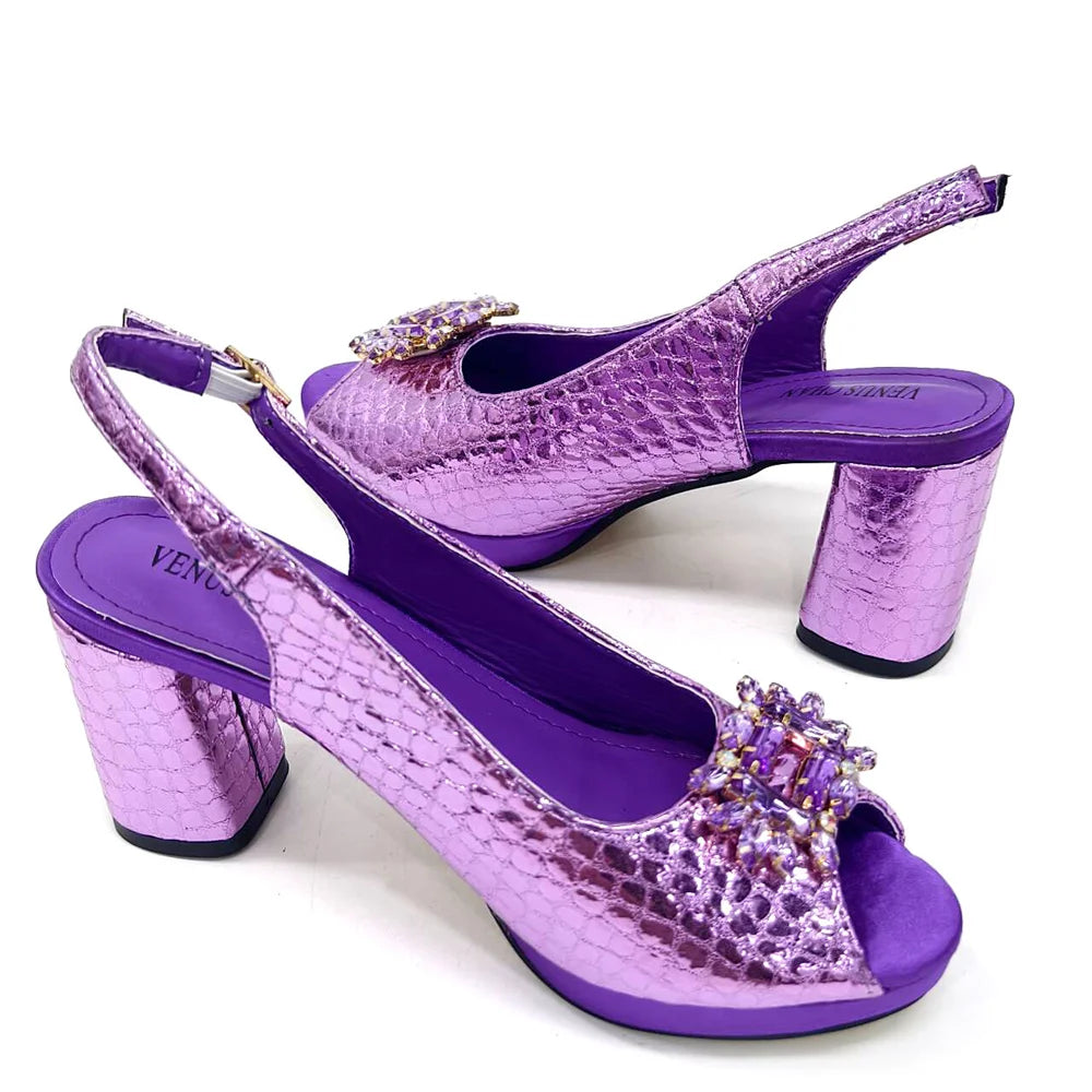 Purple Colour Shoe and Bag Set Luxury Designer