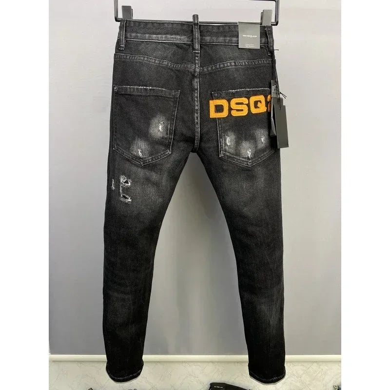 Hot Black Zipper Streetwear Men ICON Jeans Elastic