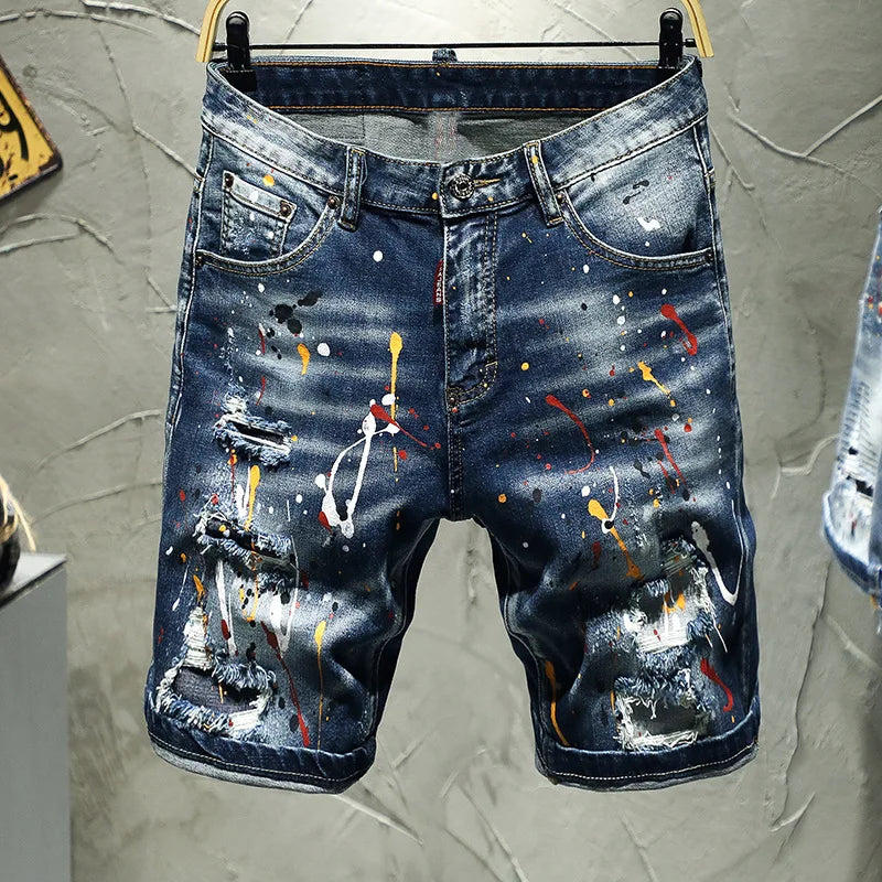 Fashion Splash-ink ICON Denim Shorts Men's