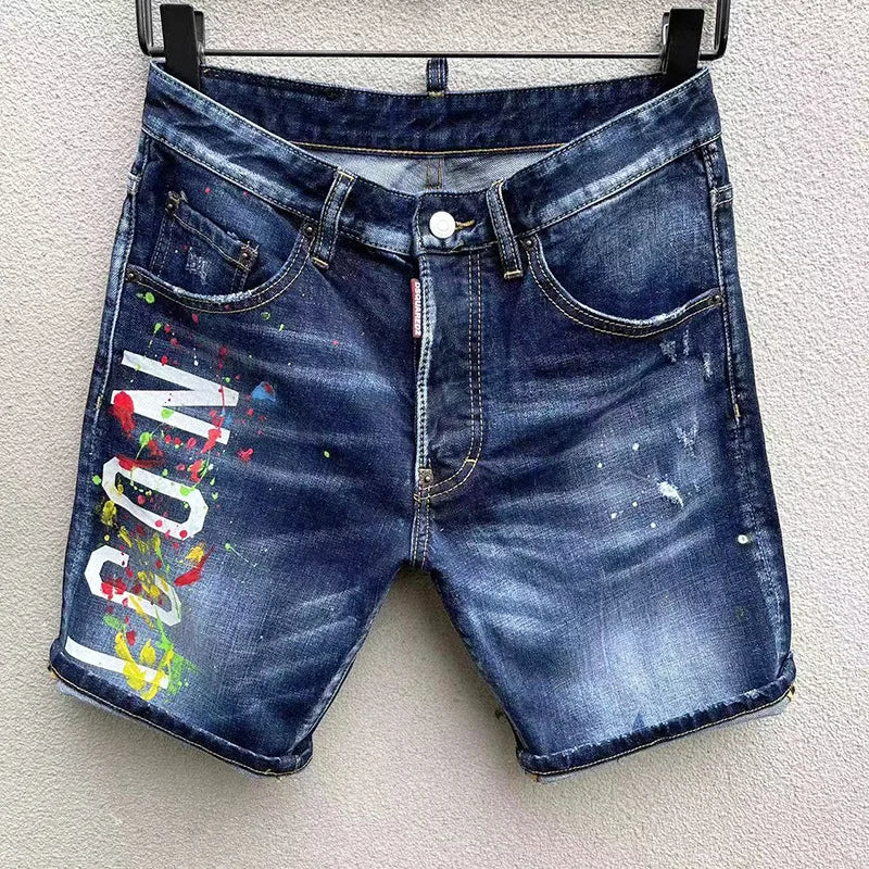 Fashion Splash-ink ICON Denim Shorts Men's